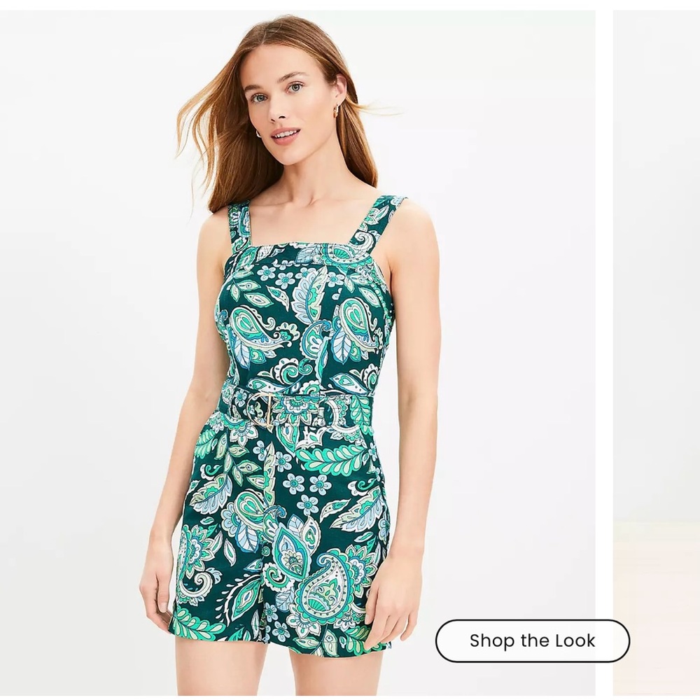 NWT! Petite Paisley Linen Blend Belted Romper